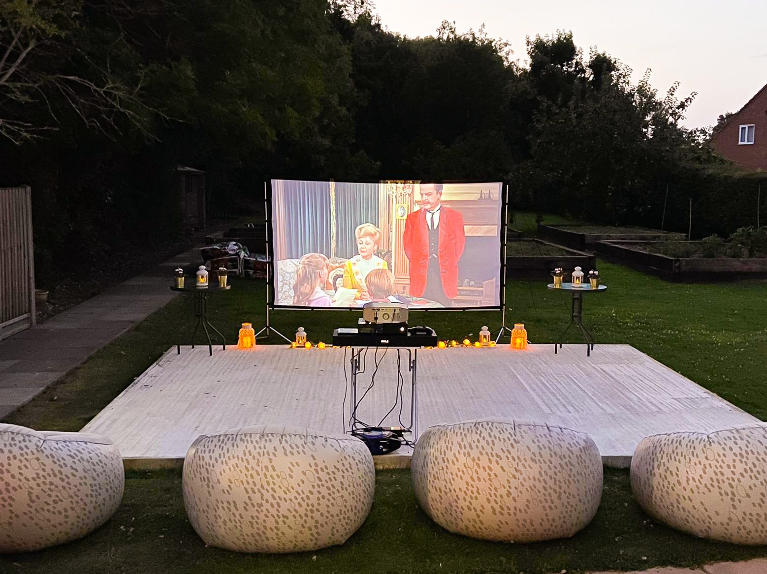 The outdoor cinema set up showing Mary Poppins