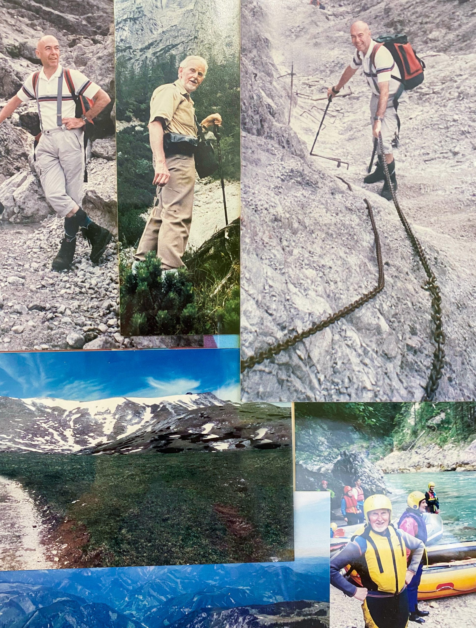 A collage of images showing Woking resident Brian hiking in Austria