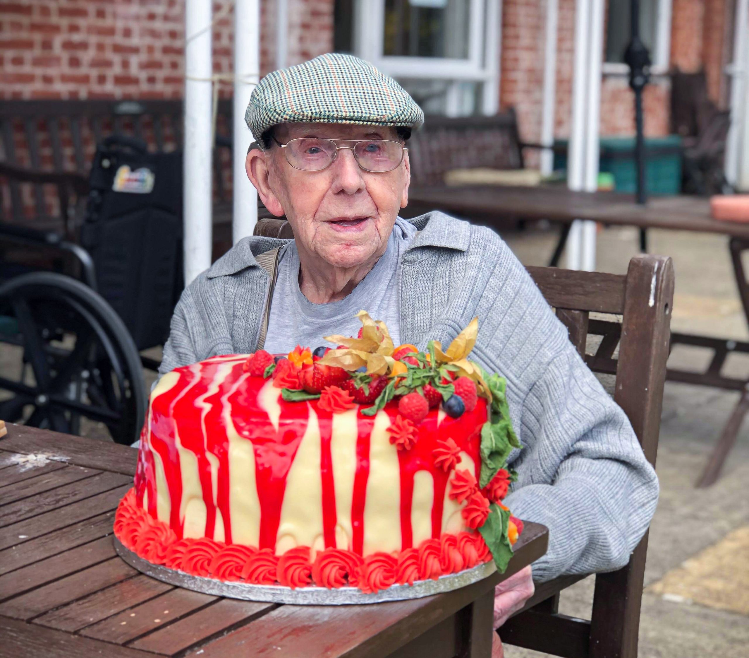 Bill with his Birthday cake at The Lawn care home