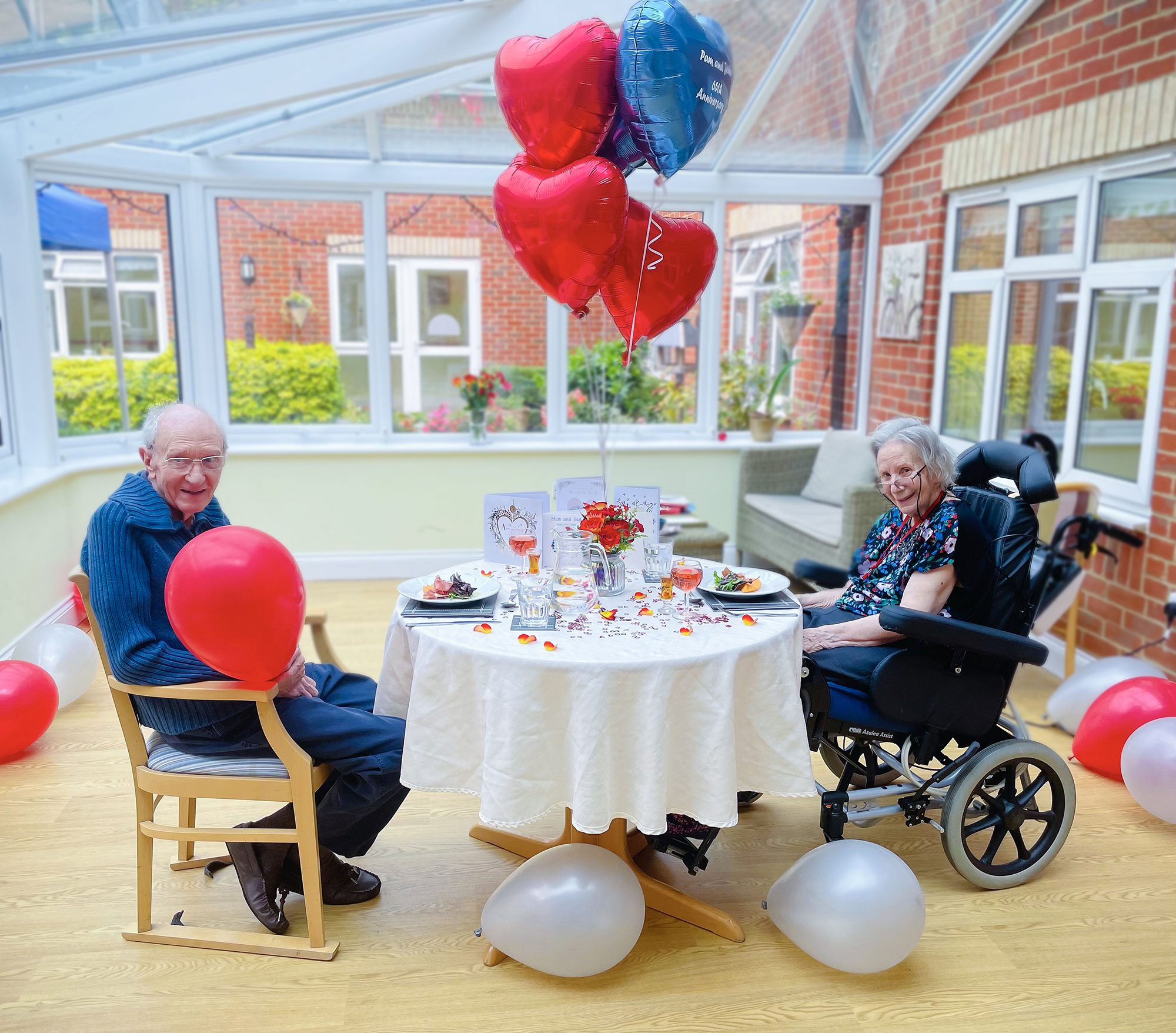 Bernard Sunley care home residents celebrating their wedding anniversary in July.