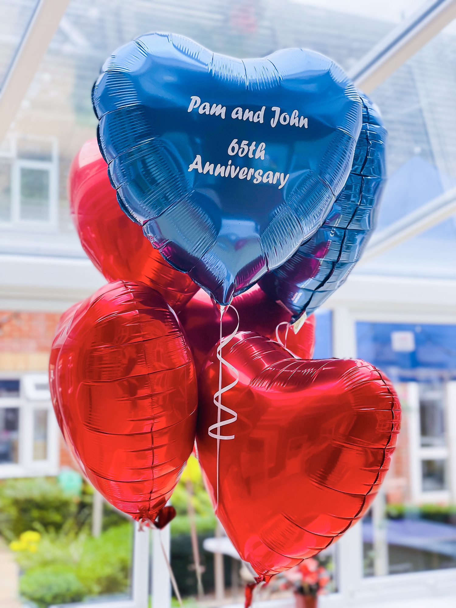 Anniversary balloons decorating Bernard Sunley care home