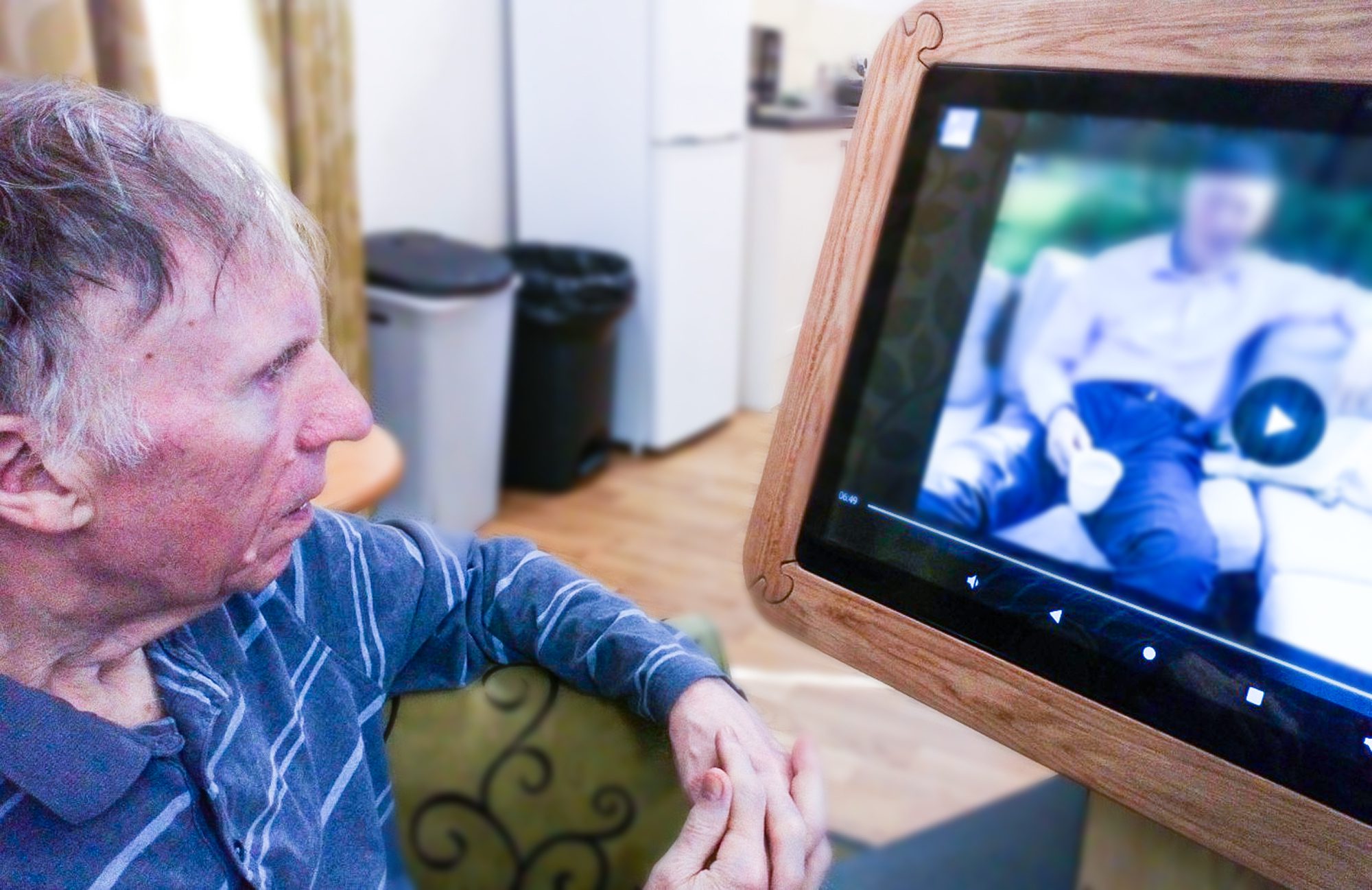 A resident using the interactive table technology. 