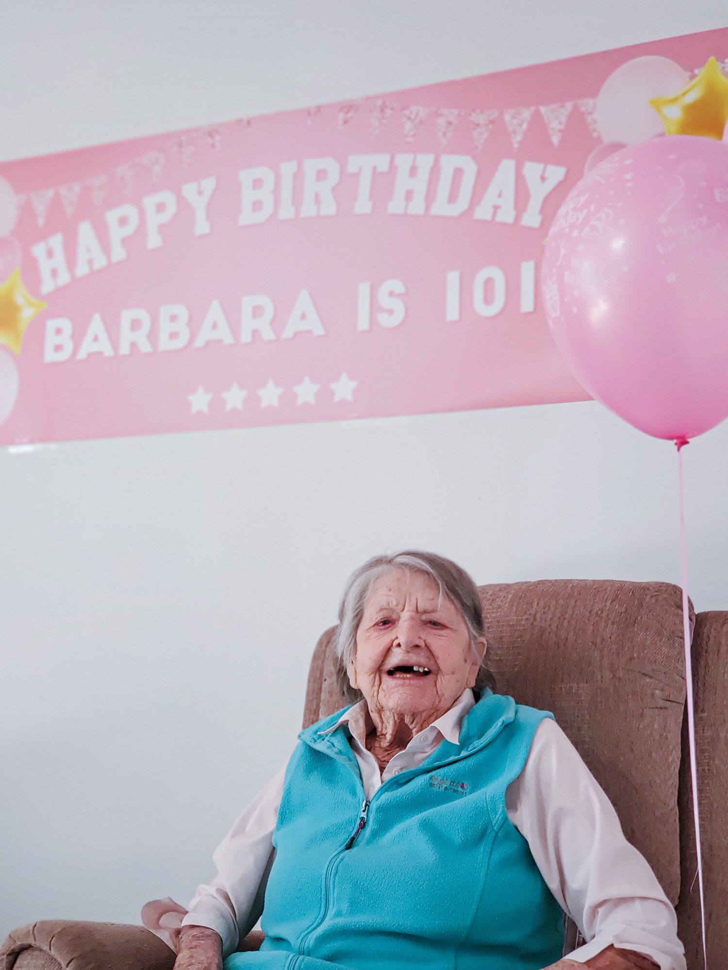 Barbara smiling on her birthday