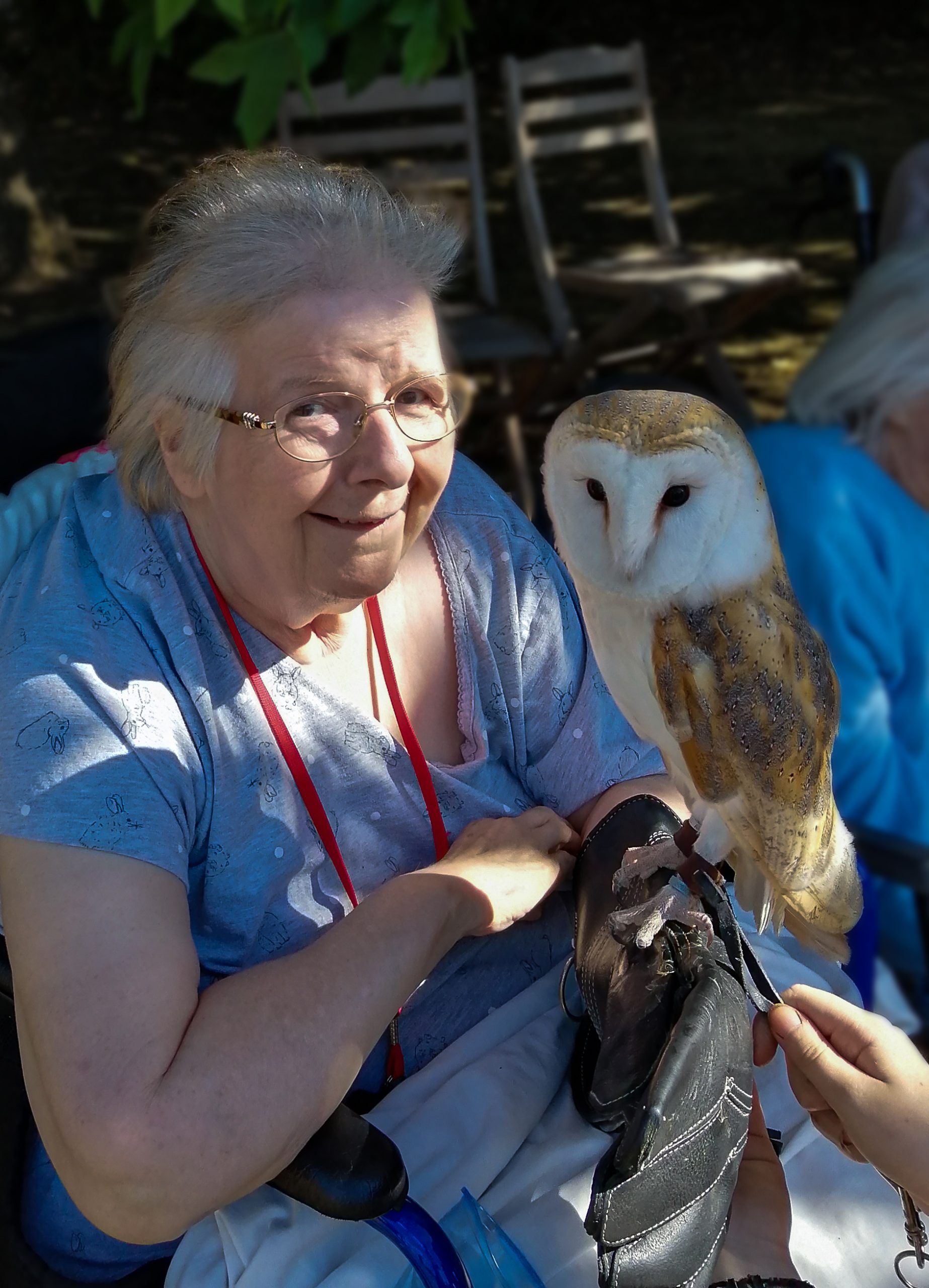 RNNH Resident with an Owl from Creature Teachers on her arm