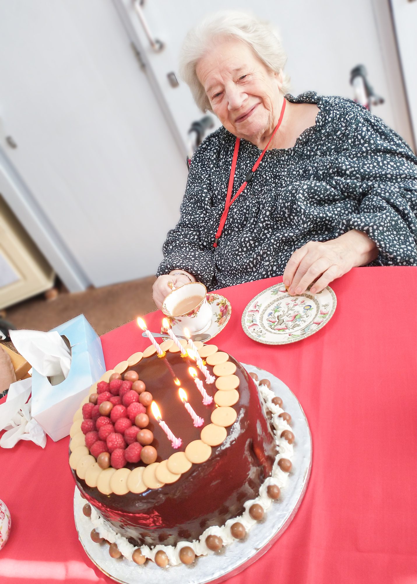 Joyce on her birthday with her birthday cake.