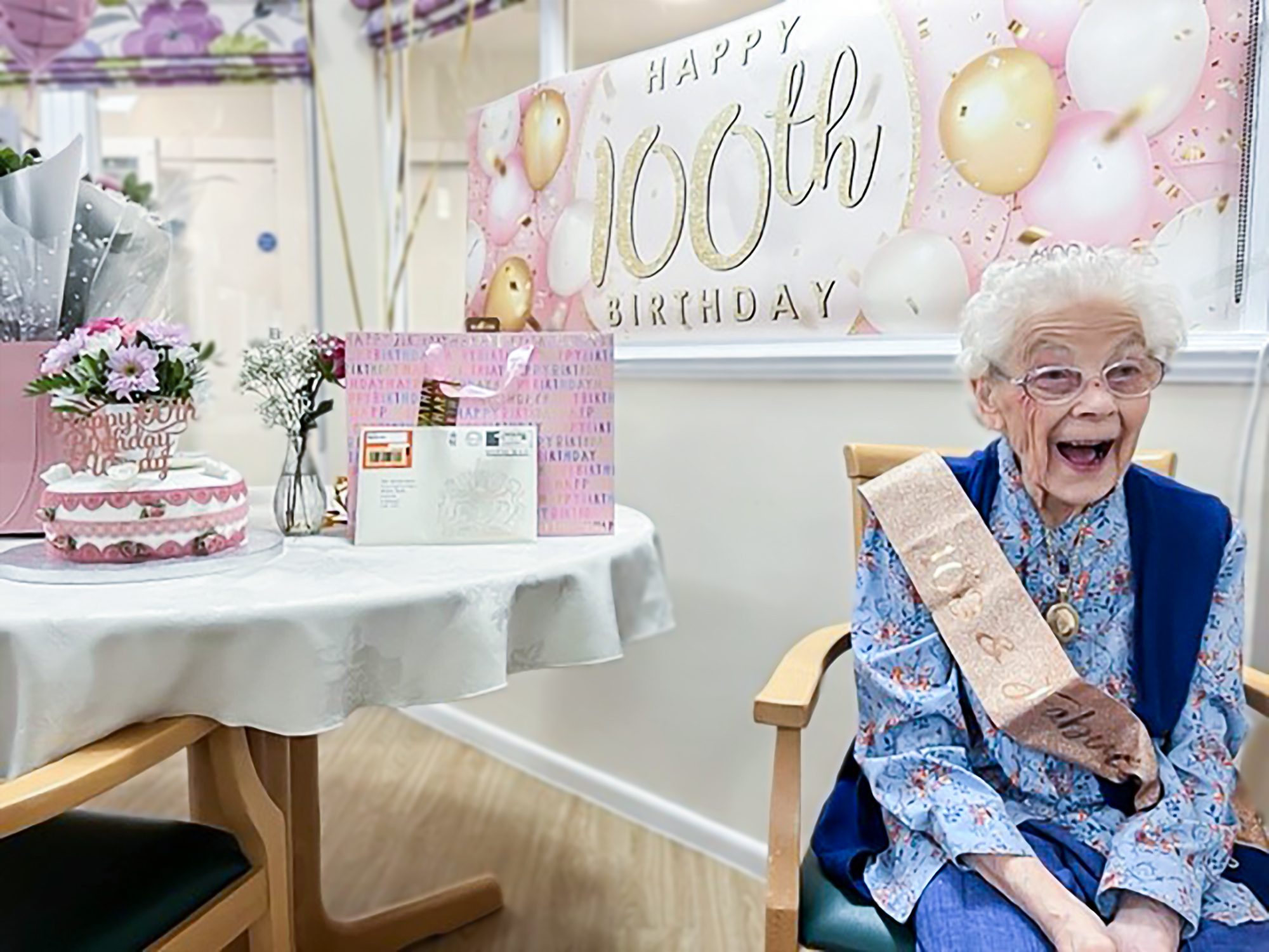 Wendy smiling on her 100th Birthday. 