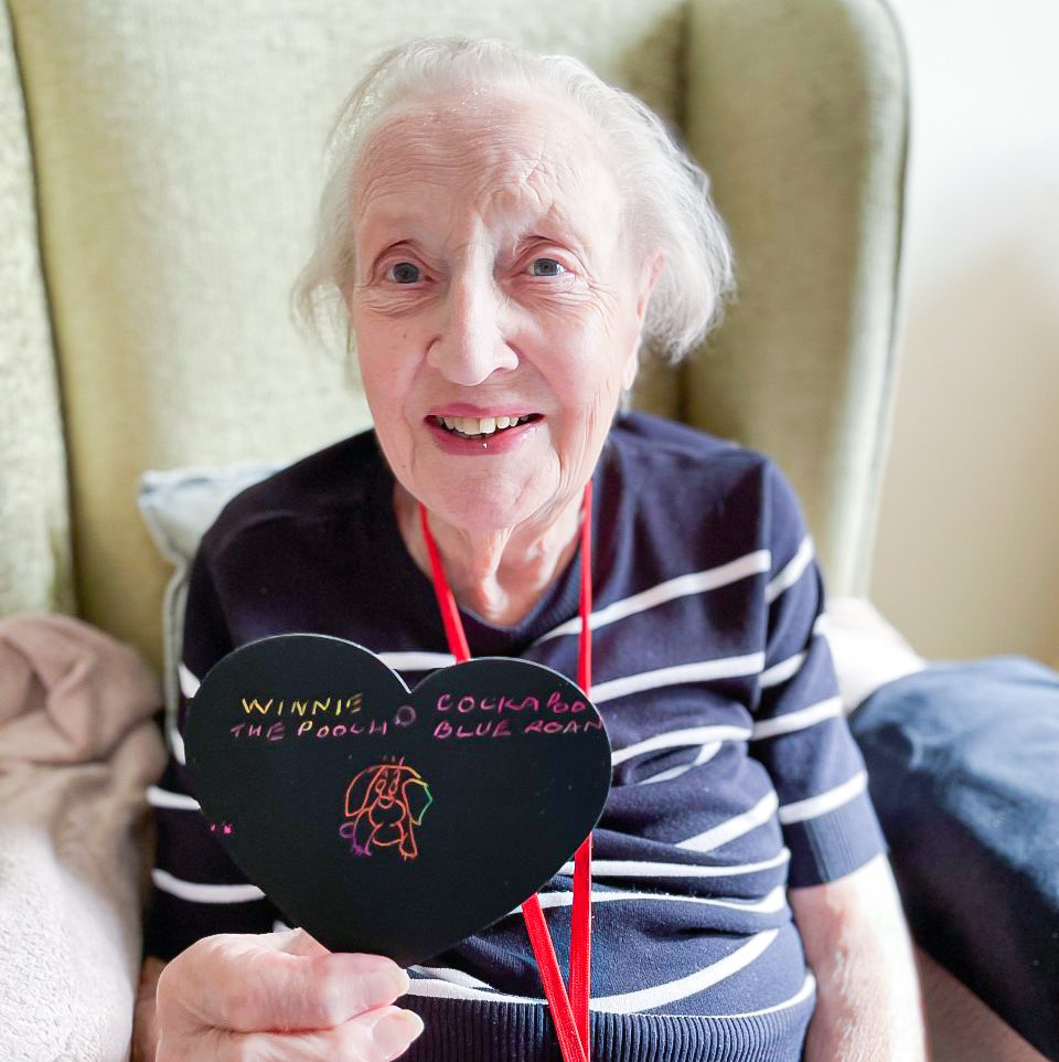 Jean with the keepsake heart she made