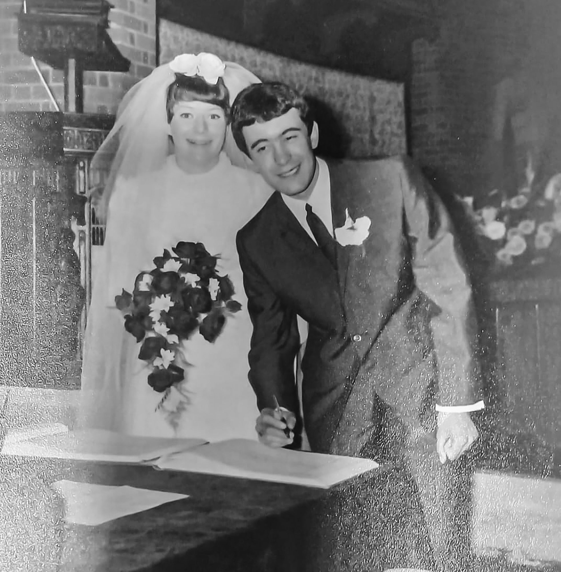 An old photo of Irene with her husband on their wedding day.