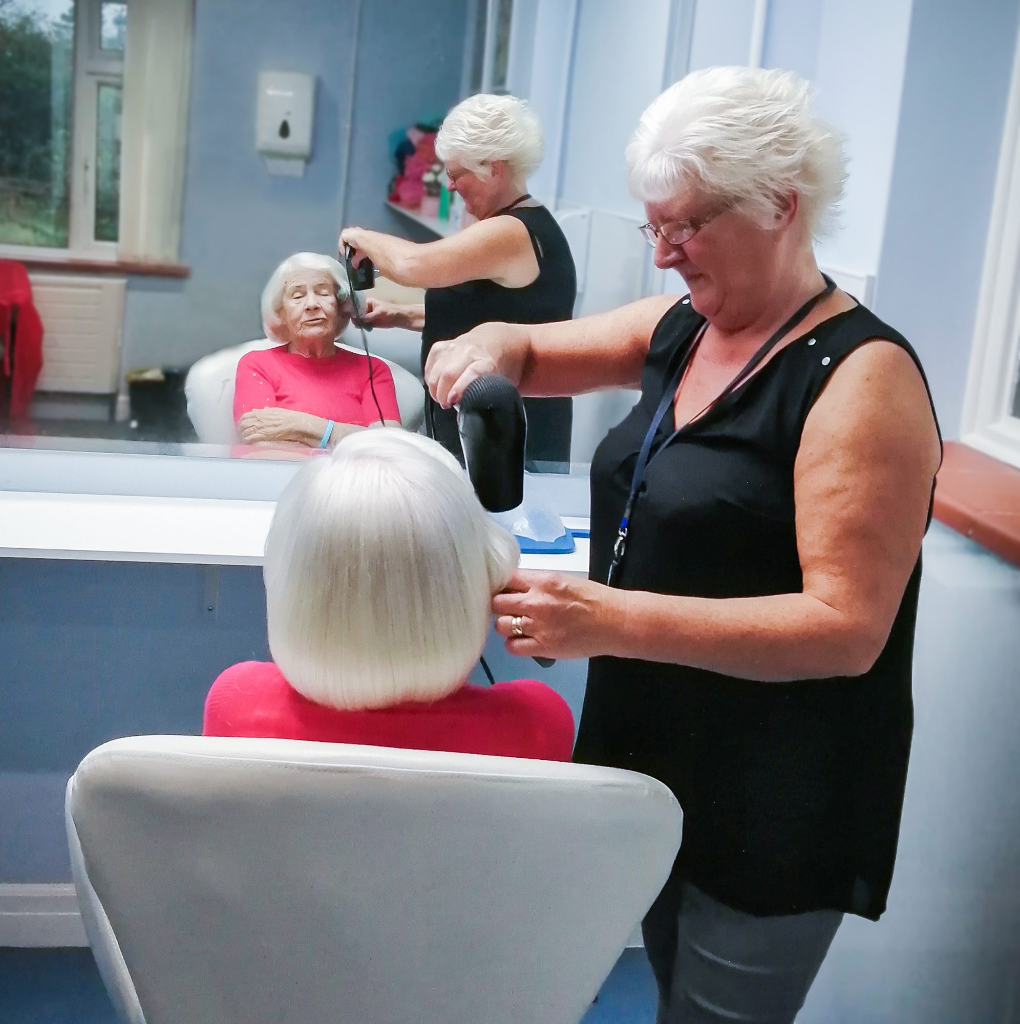 Lynda and Barbara at a hairdressing session