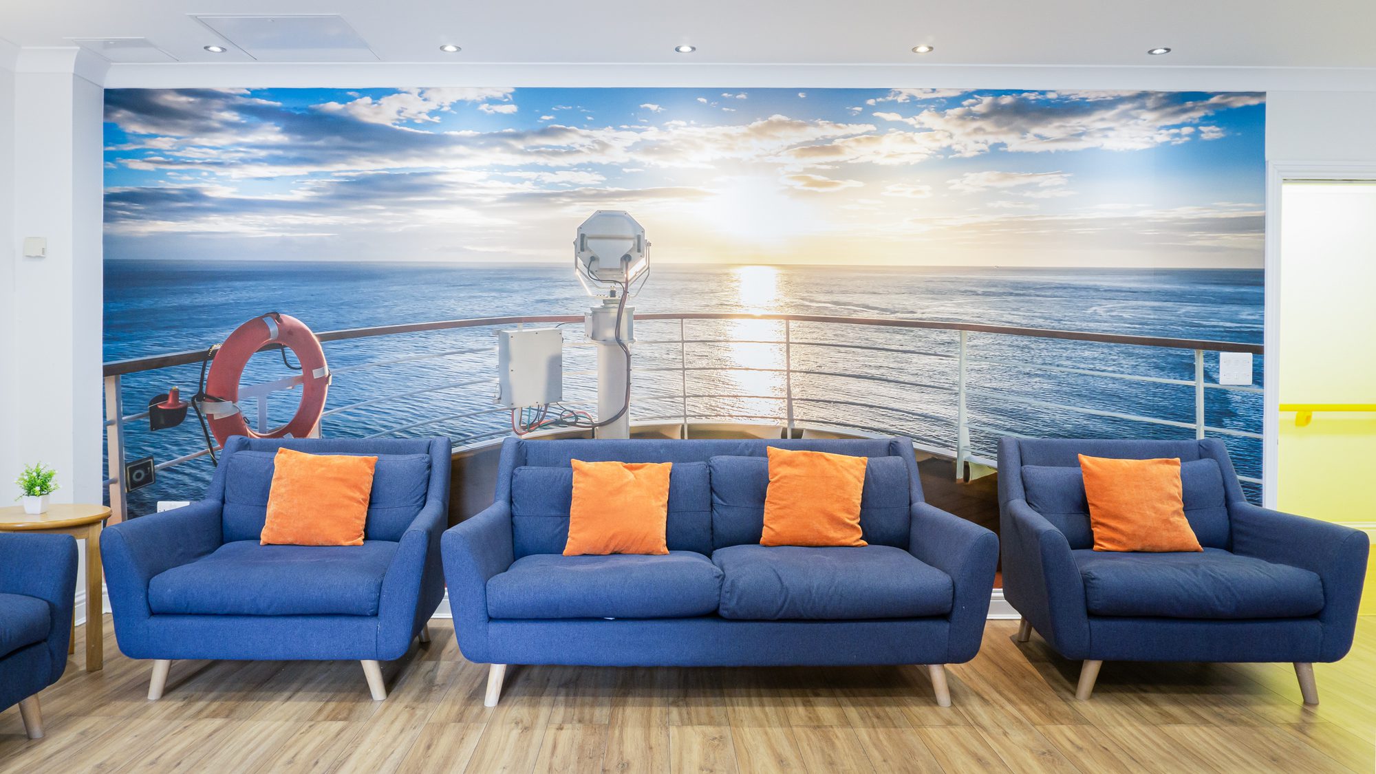 Refurbished cruise lounge.