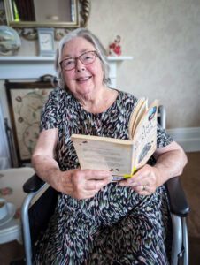Books being read by a Lawn care home resident.
